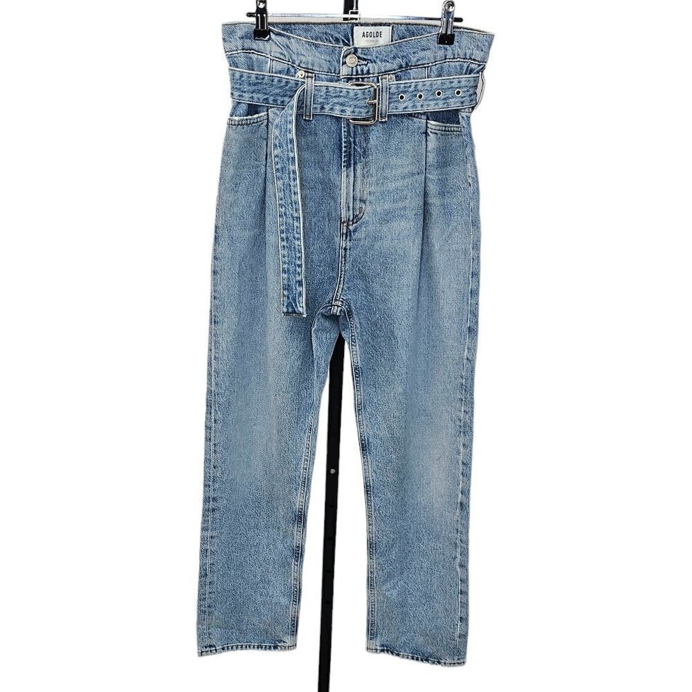 AGOLDE Womens  Reworked 90's Straight Paperbag High Rise Belted Jeans Size 23